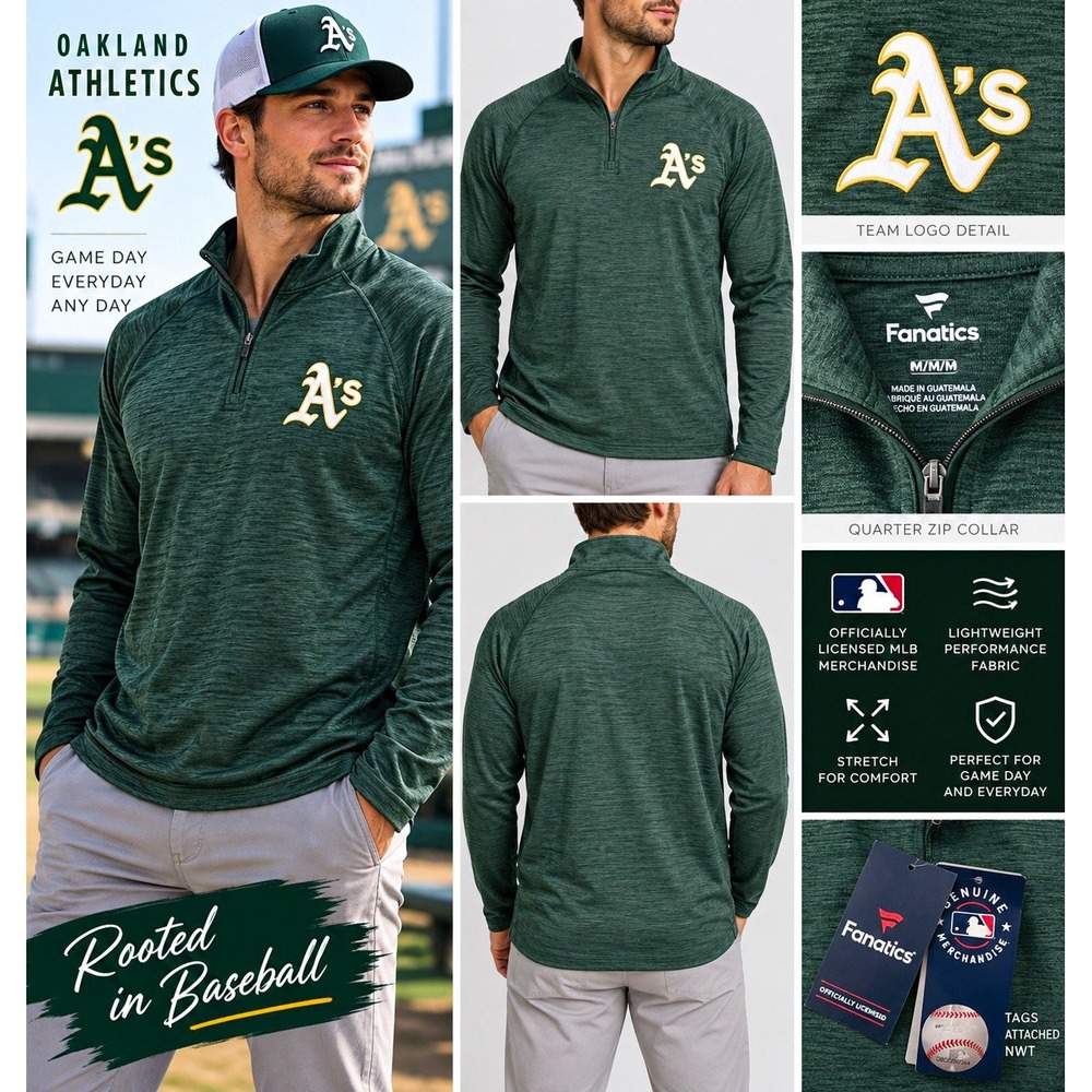 Oakland Athletics Pullover Men M Quarter Zip Fanatics A's Green NWT MLB Ballpark